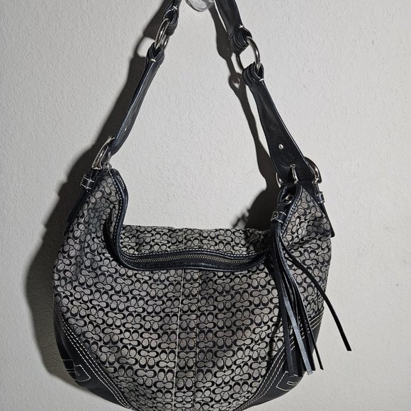 Coach shoulder/hobo bag - black with leather trim - Picture 2 of 6